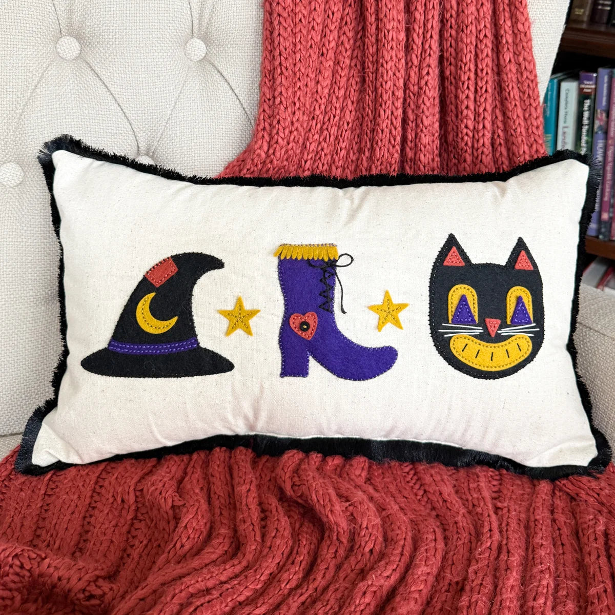 Spellbinders Felt Harvest Witch Boot Etched Dies s4-1562 witch hat moon stars black cat head pillow