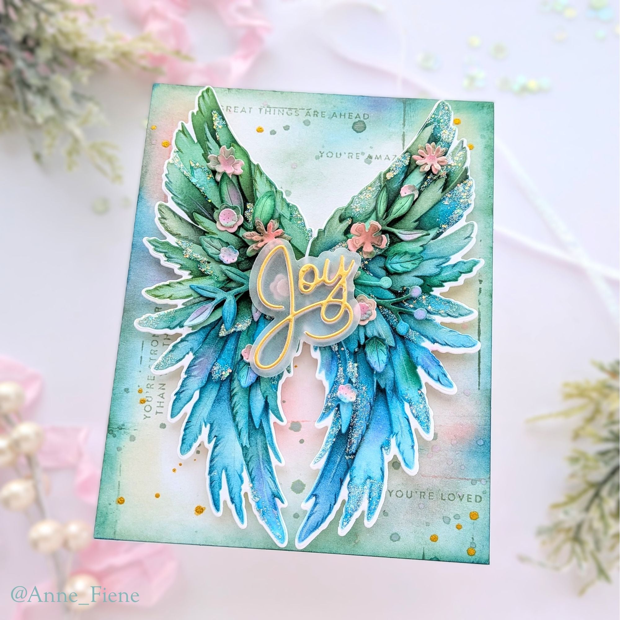 Simon Says Stamp Set of 3 Stencils Angel Wings 1106stc And Everything Nice Christmas Card
