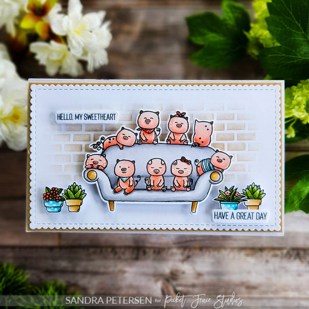 Picket Fence Studios Animal Crackers: Sow Much Clear Stamps ac-108 have a great day