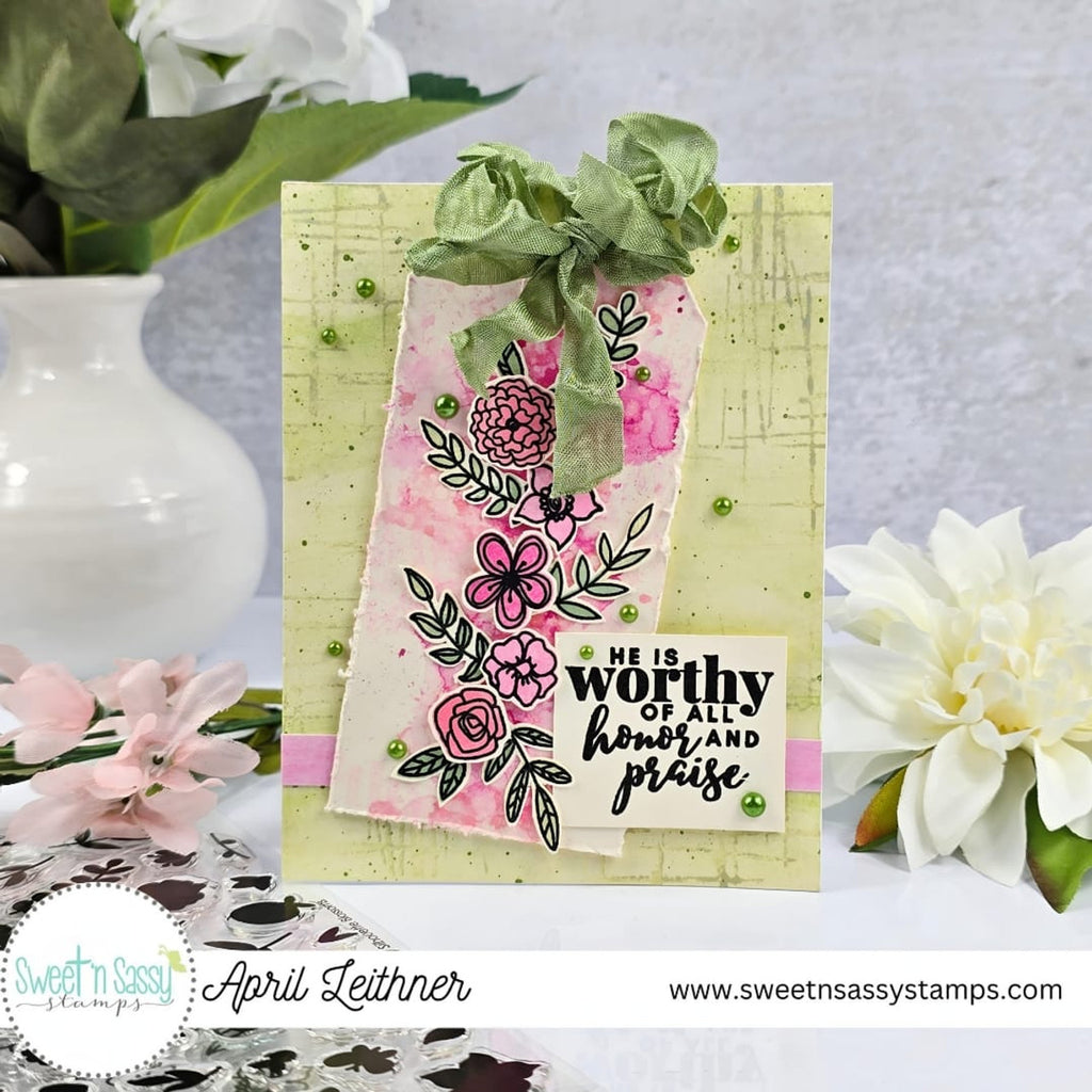 Sweet 'N Sassy Itty Bitty Silhouette Blossoms Clear Stamps cws-24-009 He Is Worthy Of Praise Card
