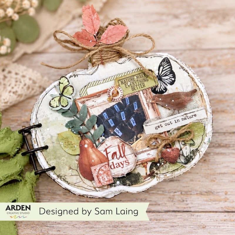 Arden Creative Studio Amber Ledgers Essentials Laser Cuts acslc0012 butterflies fall days pumpkin heart yarn ribbon card sam laing