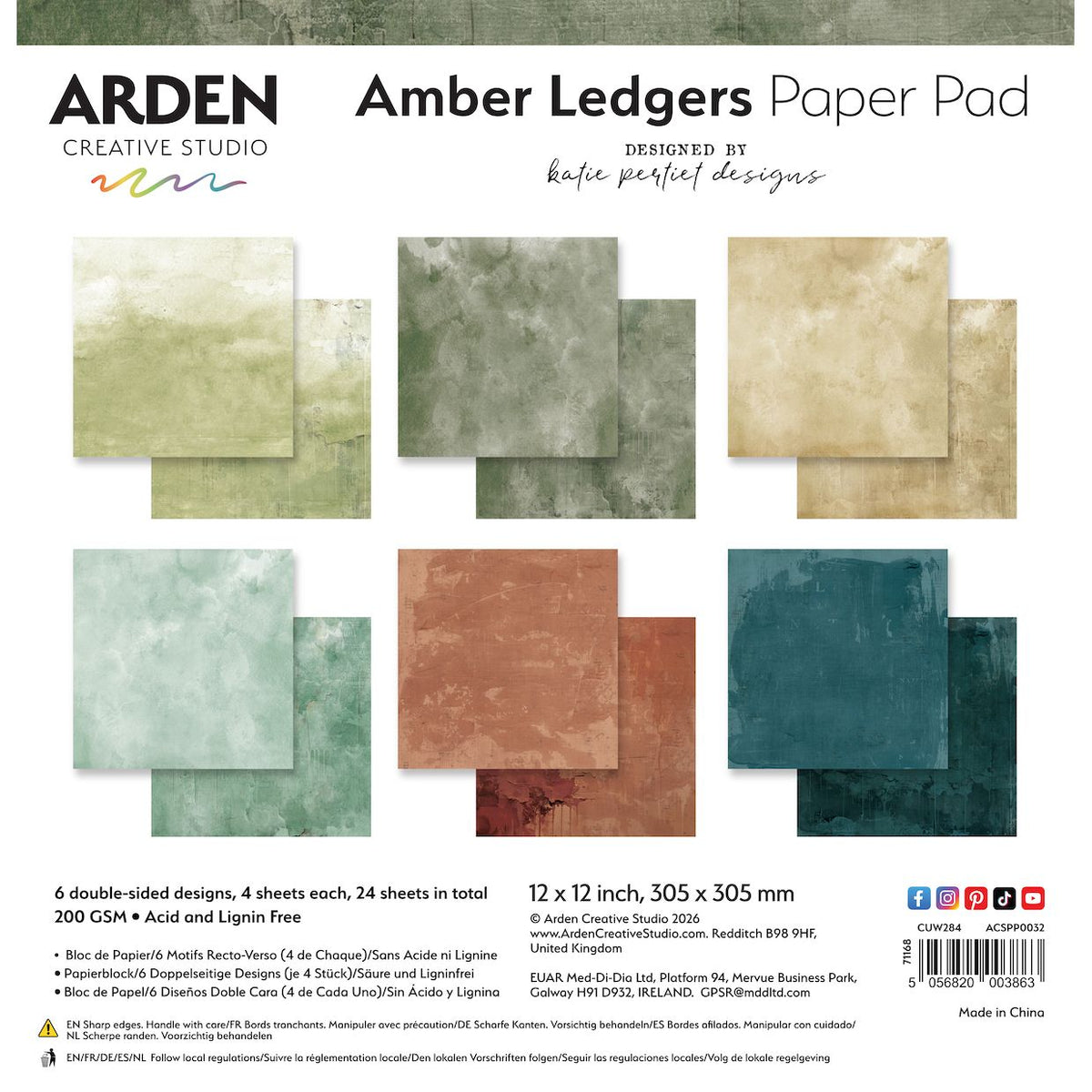 Arden Creative Studio Amber Ledgers Solids 12x12 Paper Pad acspp0032