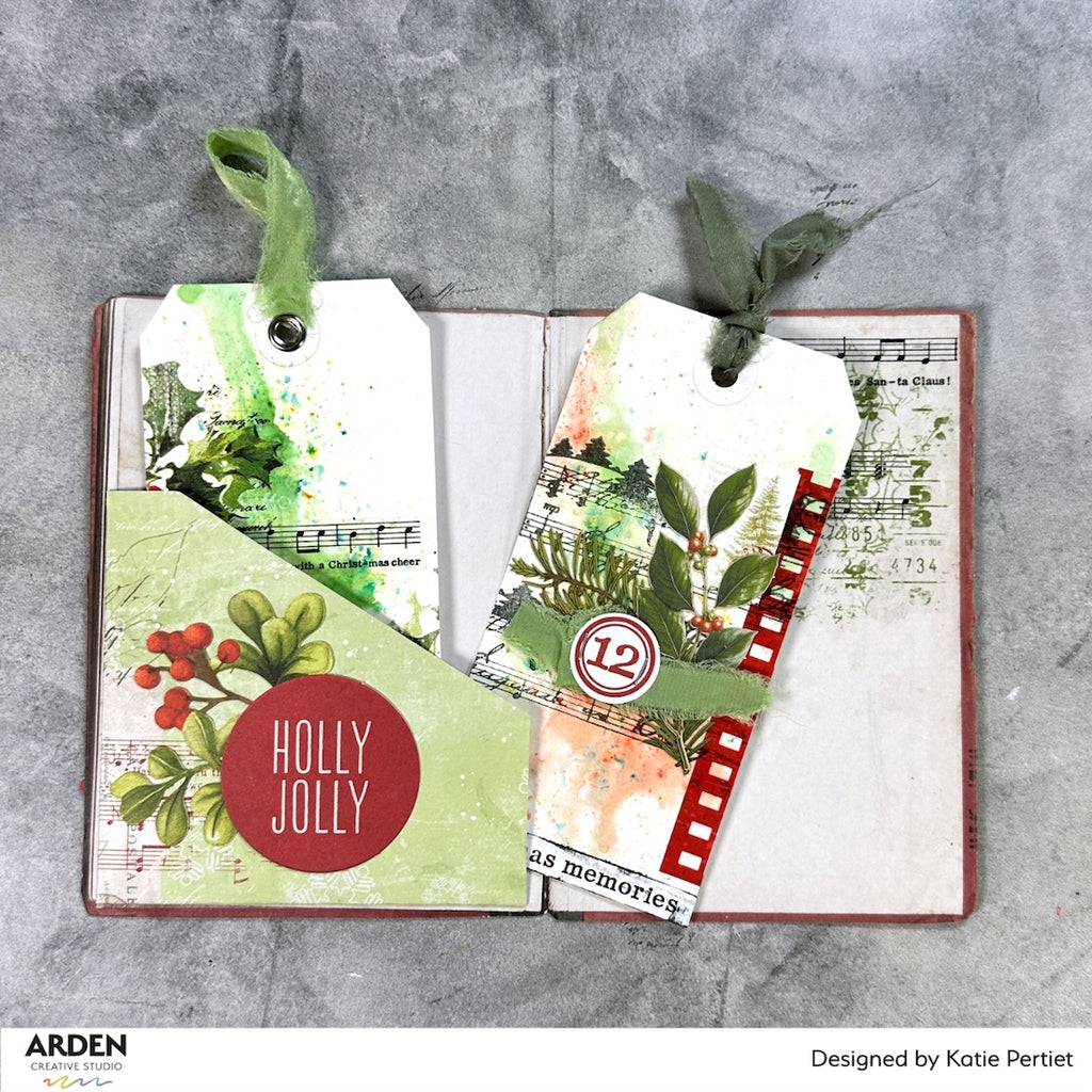 Arden Creative Studio Christmas Carol Clusters Clear Stamp Set acscs0032 holly jolly green ribbon music notes tag cards