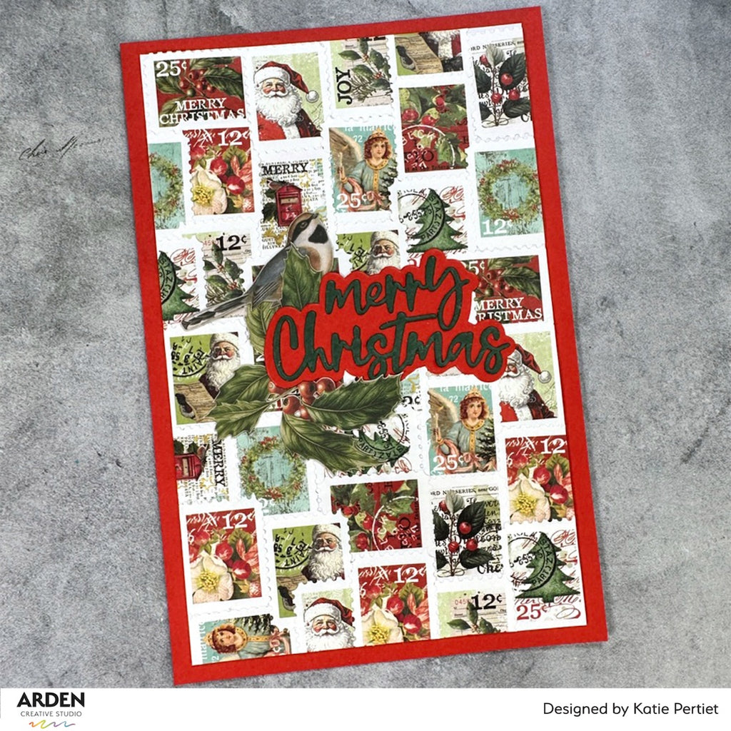 Arden Creative Studio Christmas Cheer Ephemera Rolls acser0002 bird santa postage stamp background
