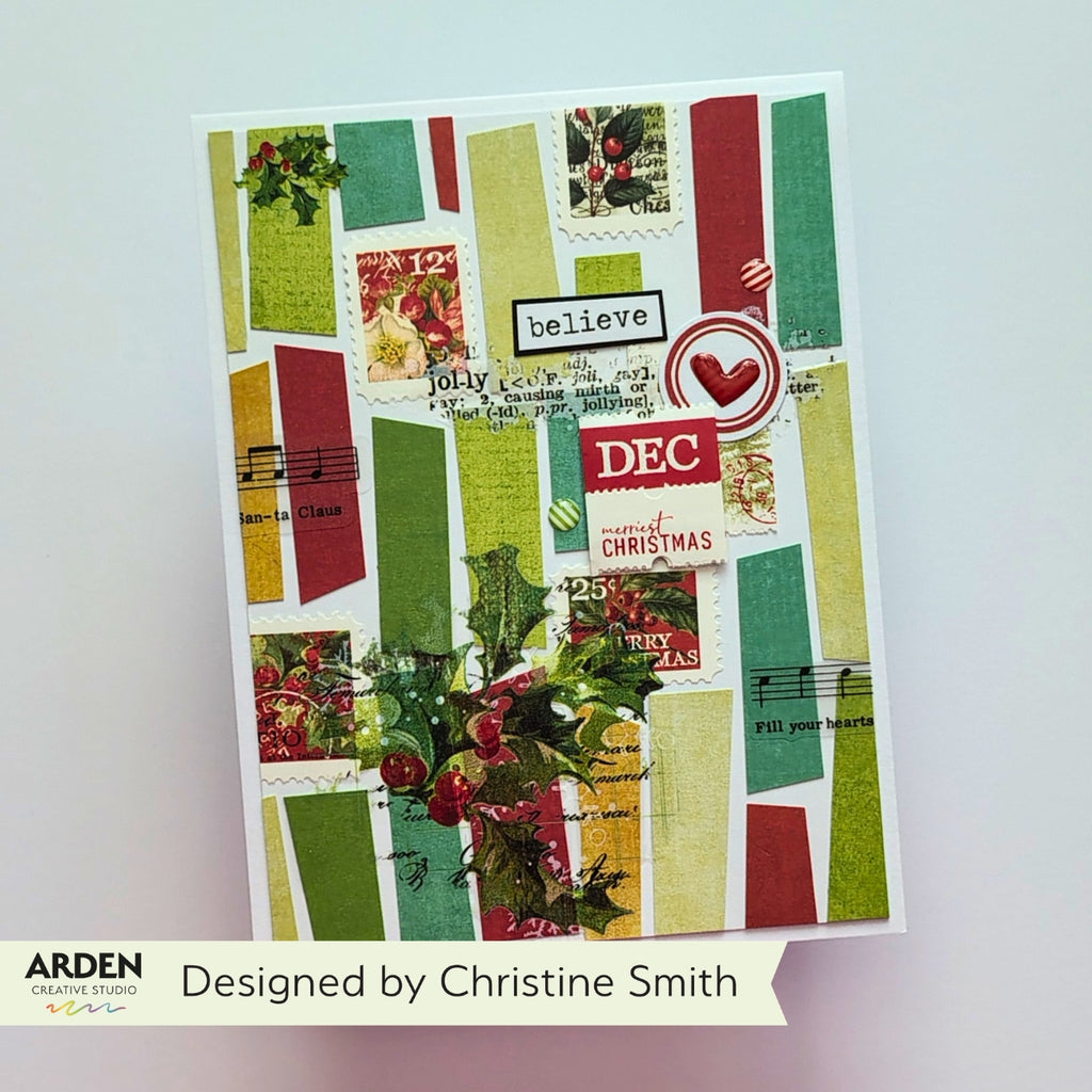 Arden Creative Studio Christmas Cheer Epoxy Stickers acses0002 believe red heart music notes colored square background card
