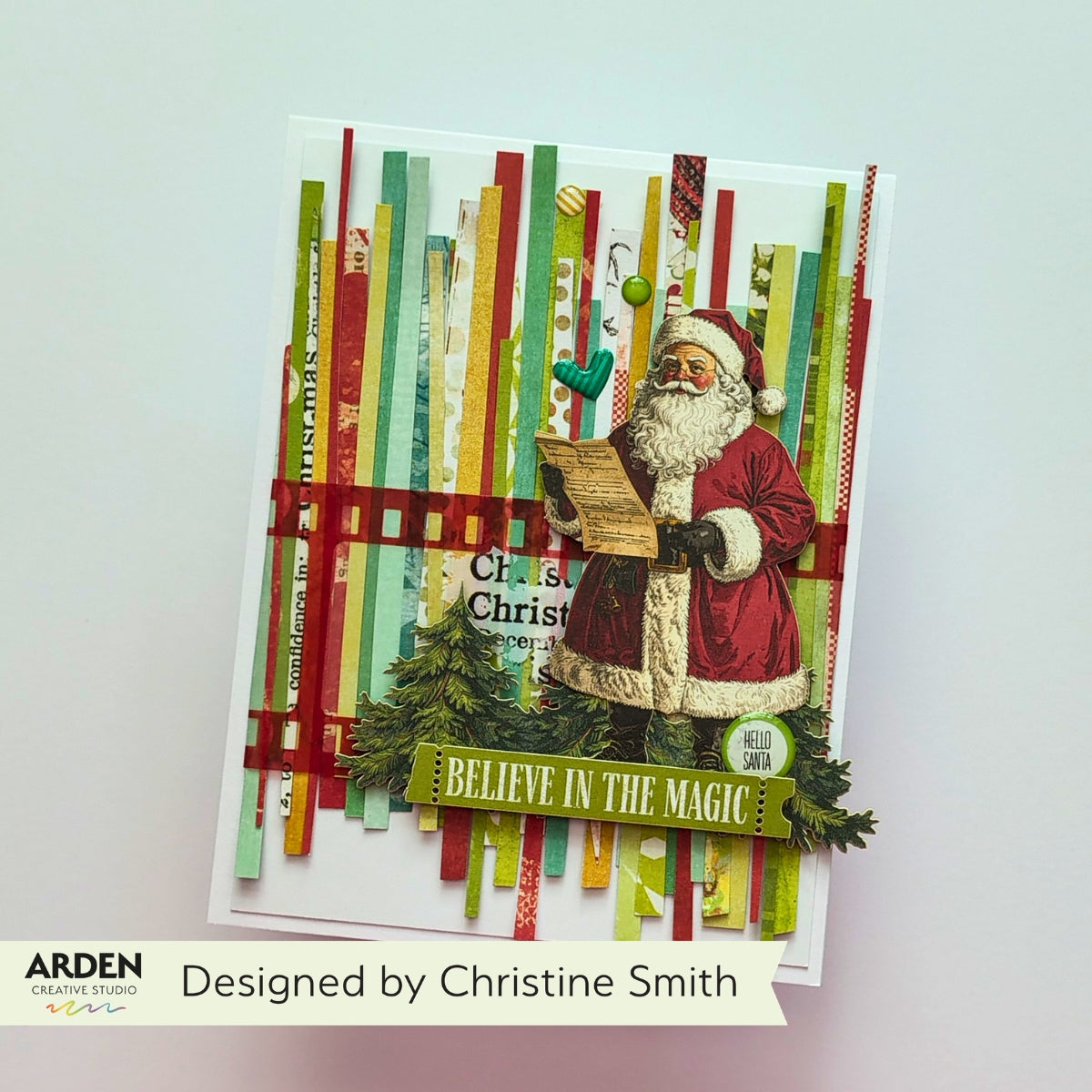 Arden Creative Studio Christmas Cheer Epoxy Stickers acses0002 santa red film trees believe in magic card
