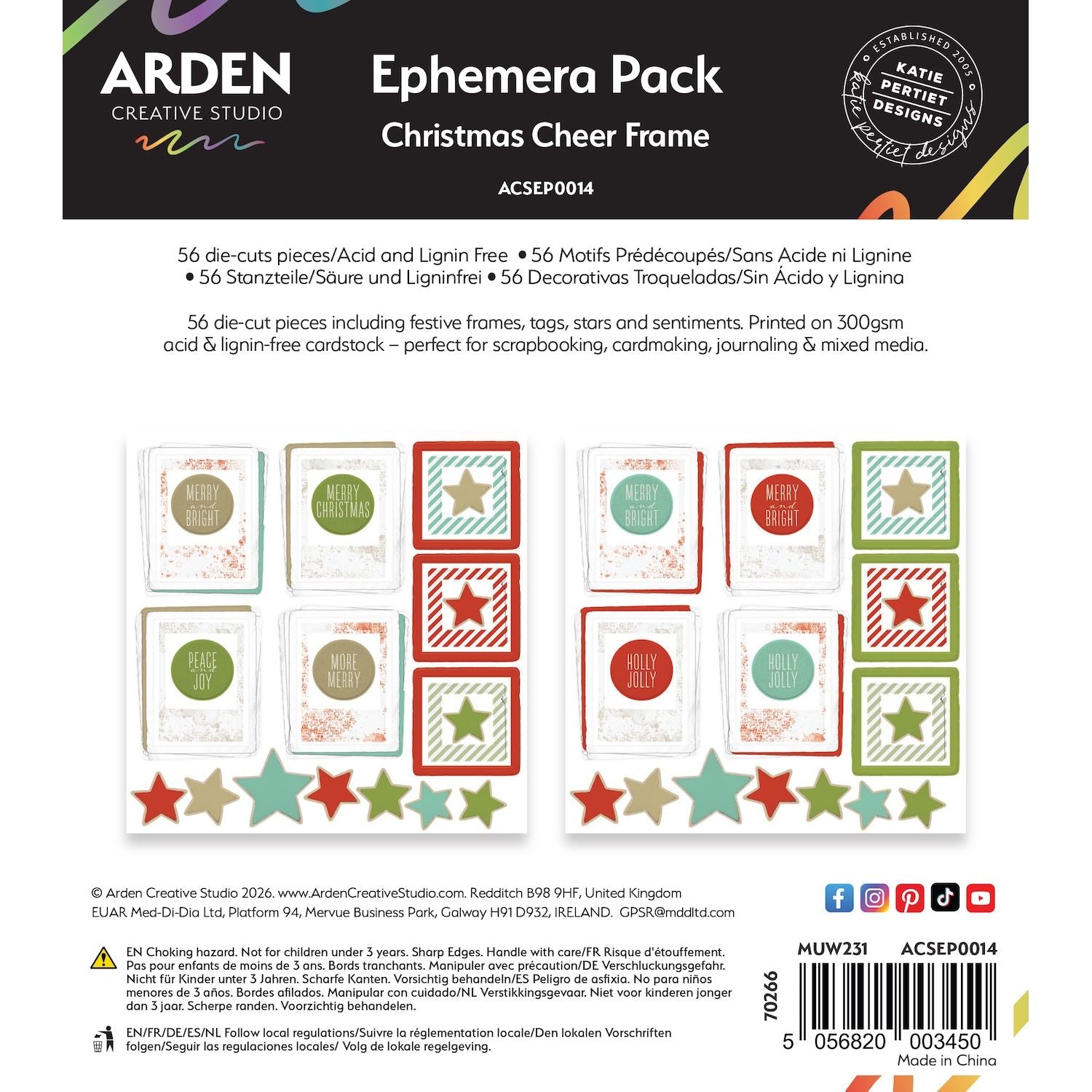 Arden Creative Studio Christmas Cheer Frame Ephemera Pack acsep0014 strats stripes