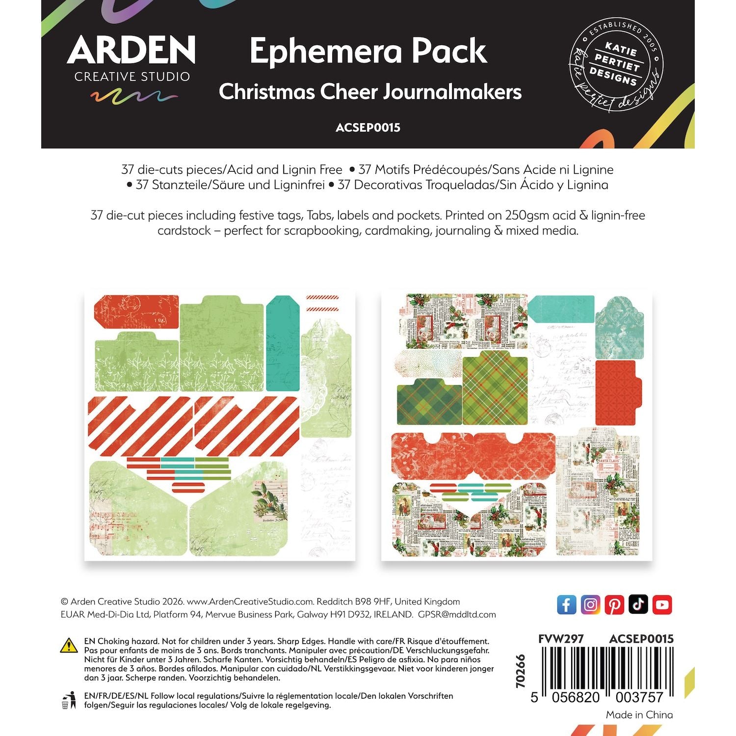 Arden Creative Studio Christmas Cheer Journalmakers Ephemera Pack acsep0015 die cuts