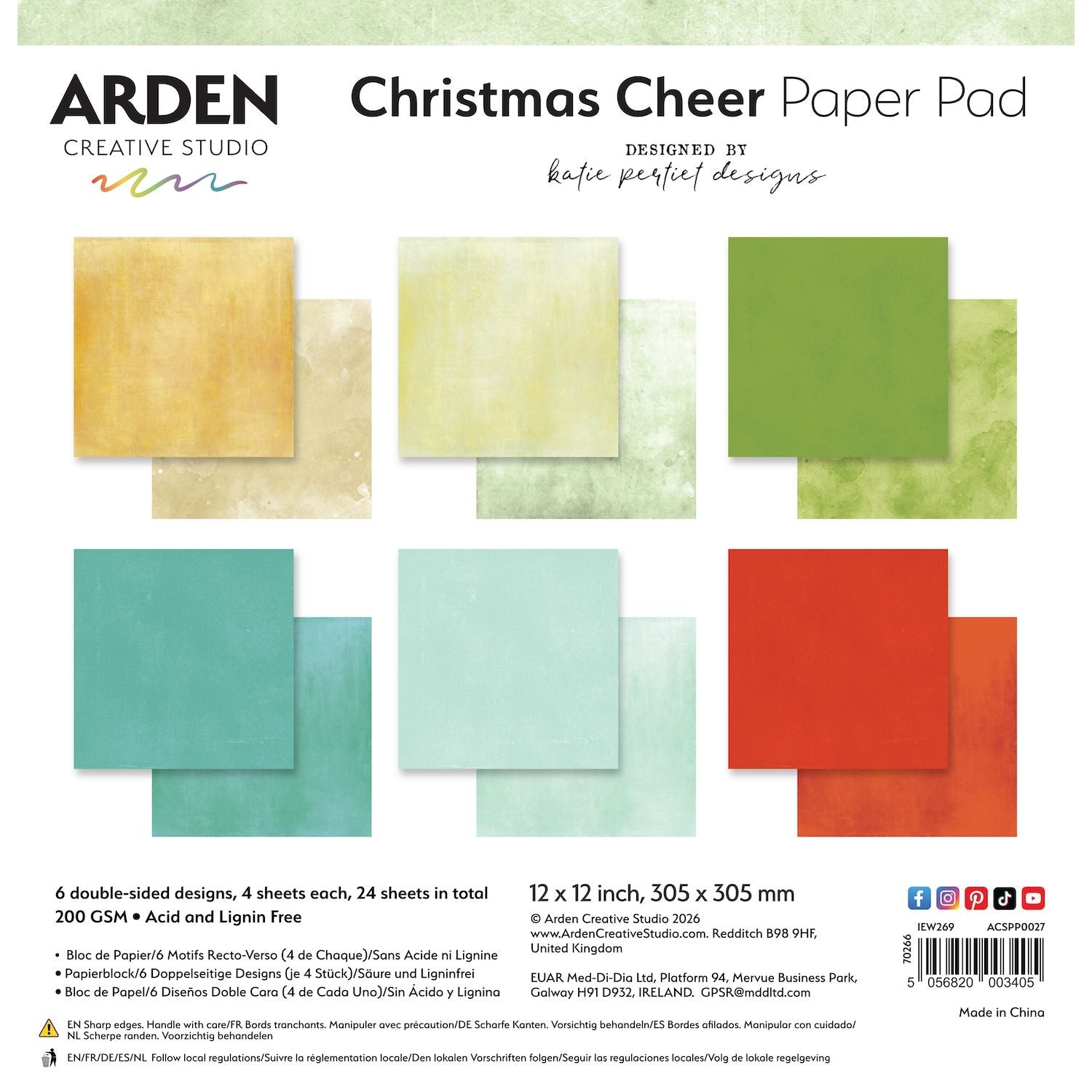 Arden Creative Studio Christmas Cheer Solids 12x12 Paper Pad acspp0027