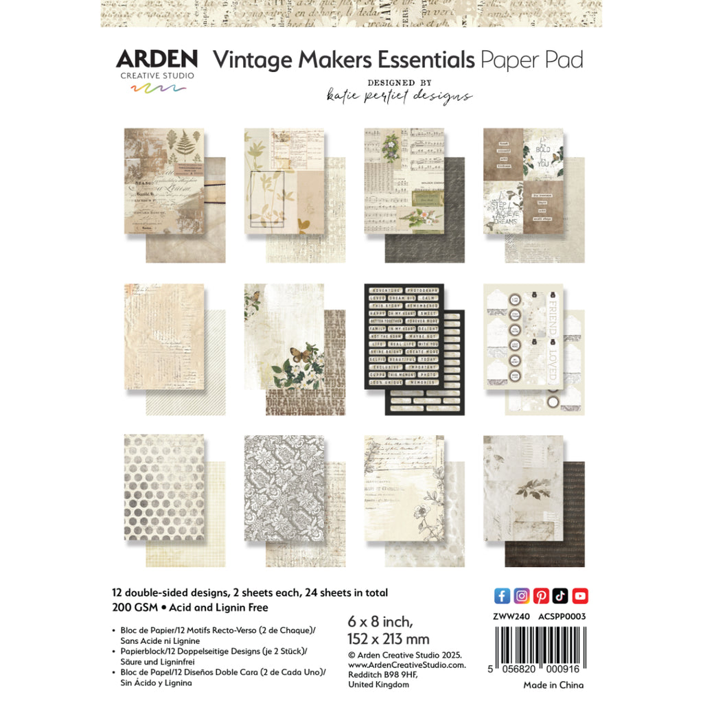 Arden Creative Studio Essentials 6x8 Paper Pad acspp0003 package