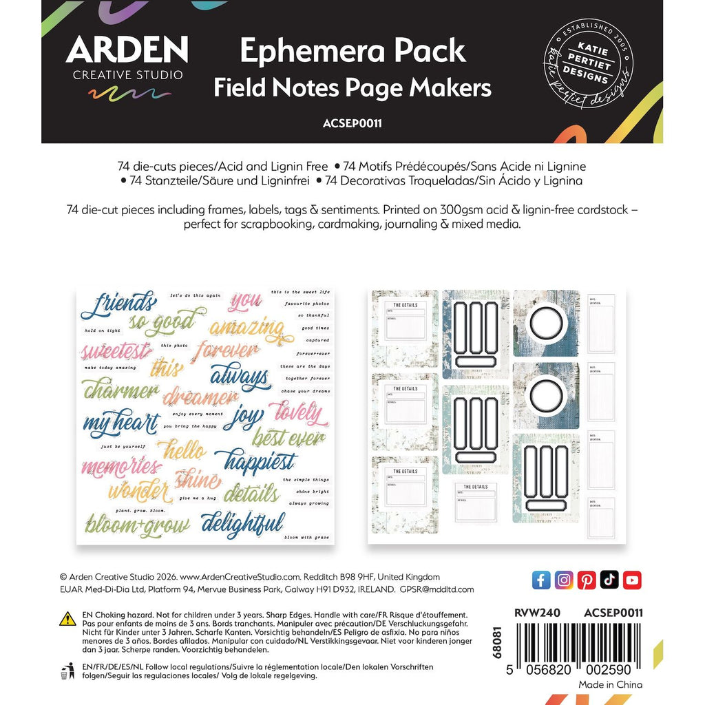 Arden Creative Studio Field Notes Page Makers Ephemera Pack acsep0011