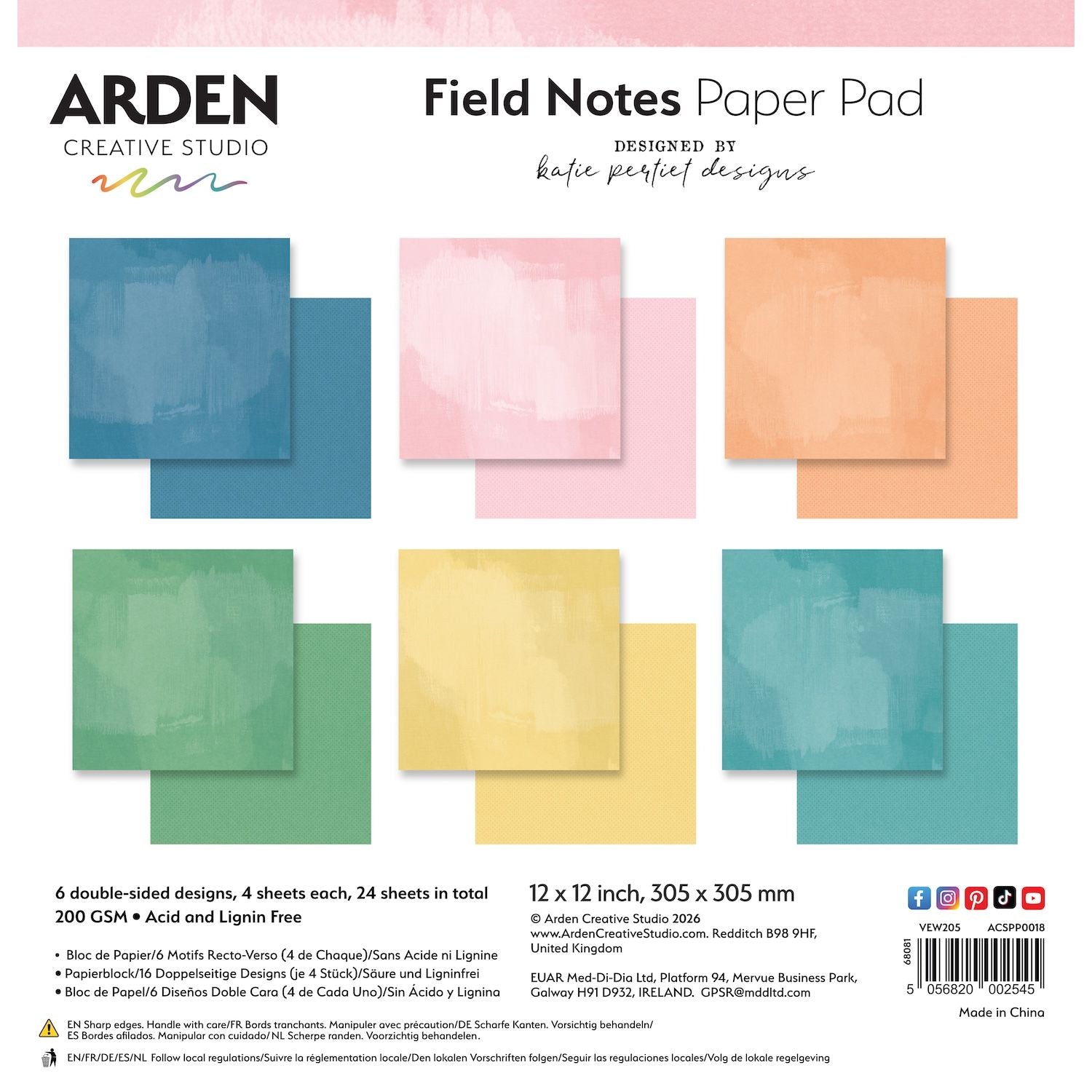 Arden Creative Studio Field Notes Solids 12x12 Paper Pad acspp0018