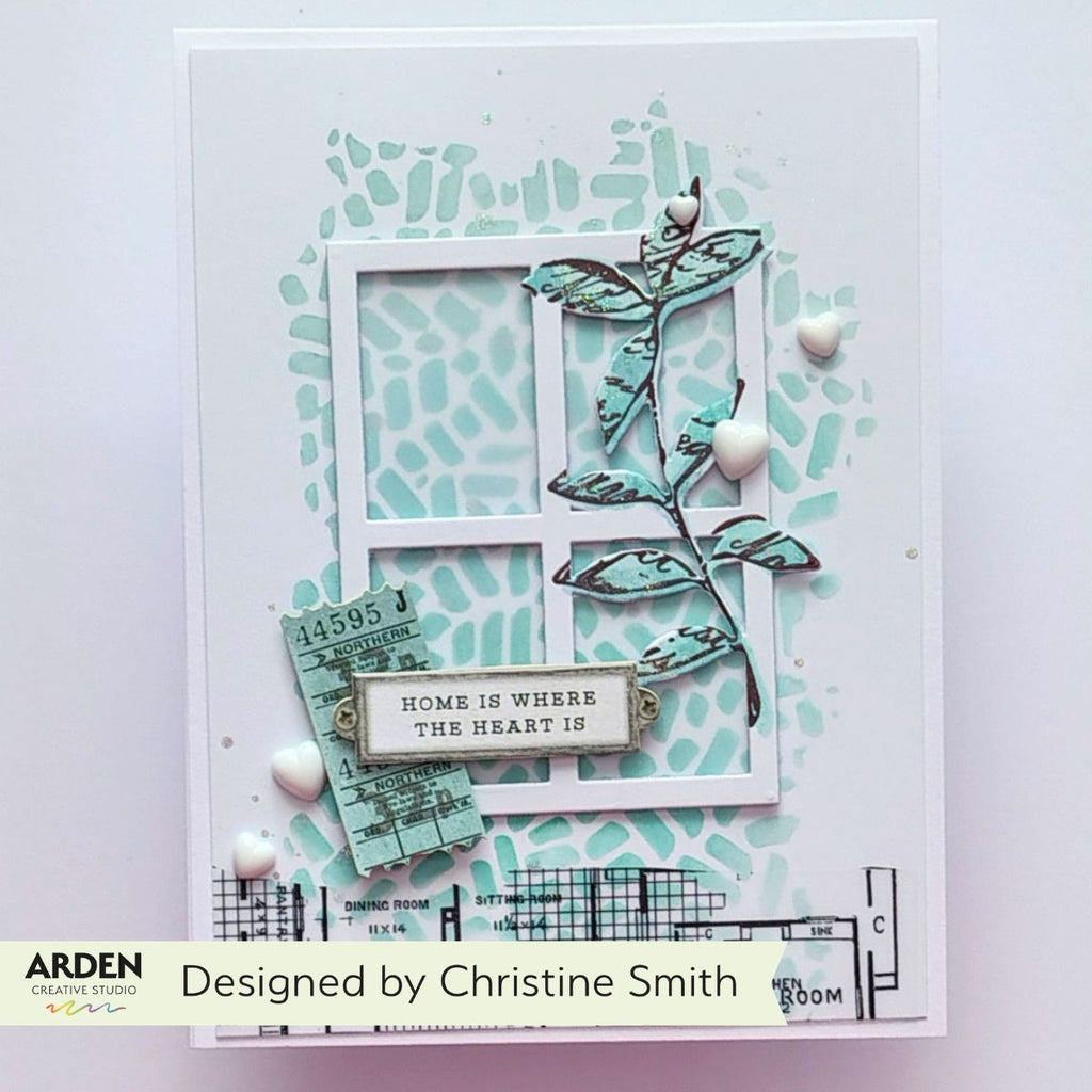 Arden Creative Studio Home and Garden Essentials Laser Cuts acslc0014 ticket white hearts blue leaves home is where the heart is card christine smith