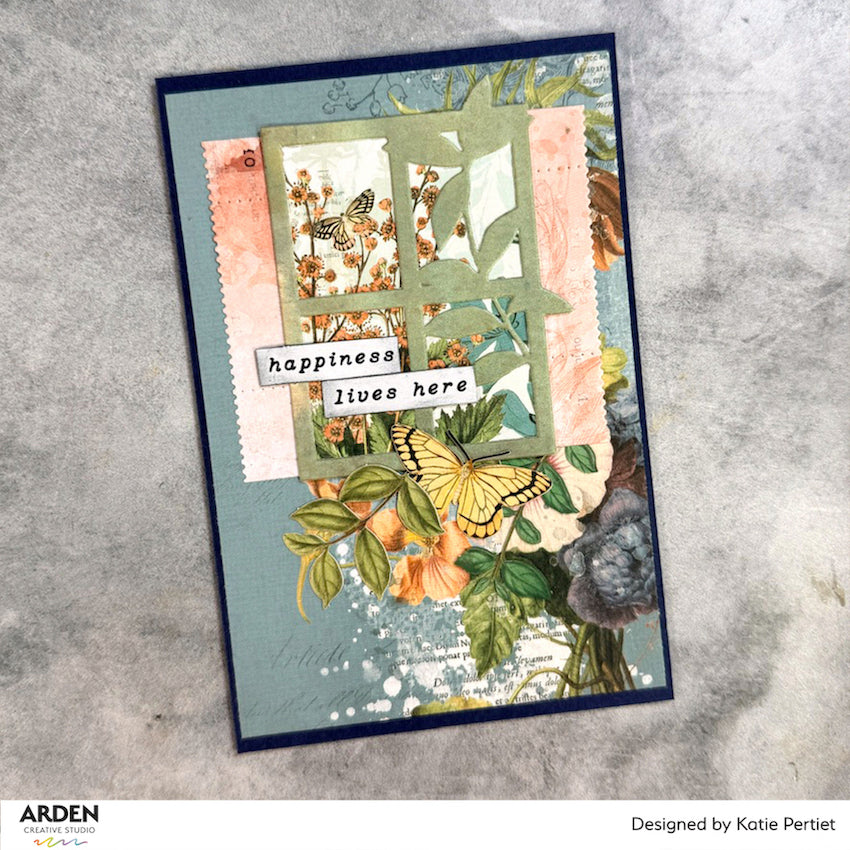 Arden Creative Studio Home and Garden Foliage Laser Cuts acslc0015 green leaves orange flowers butterfly happiness lives here card katie pertiet
