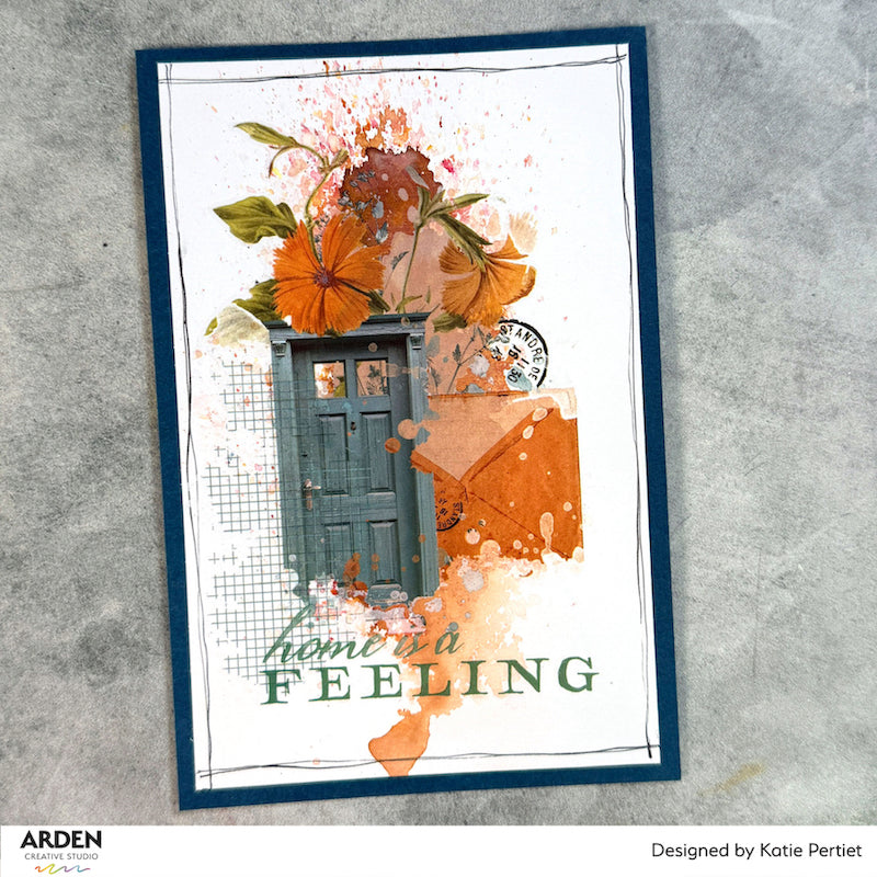 Arden Creative Studio Home and Garden Rub On Transfer Set acsro0014 blue door orange flowers orange envelope home is a feeling card katie pertiet