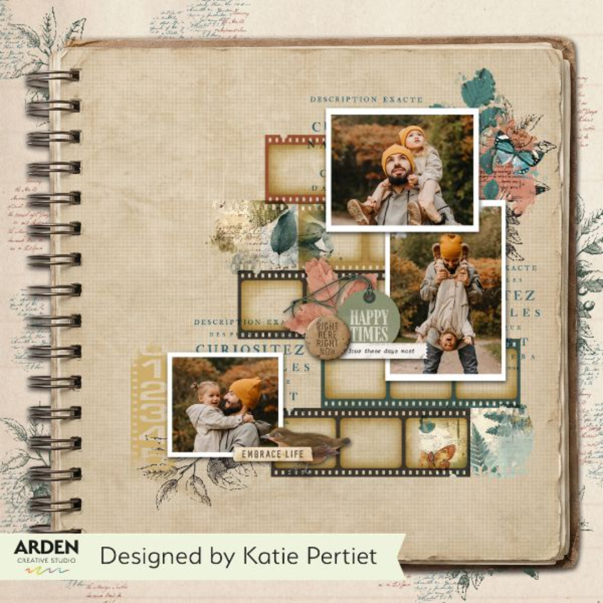Arden Creative Studio Ledger Notes Clear Stamp Set acscs0037 father and daughter butterflies leaves happy times journal katie pertiet