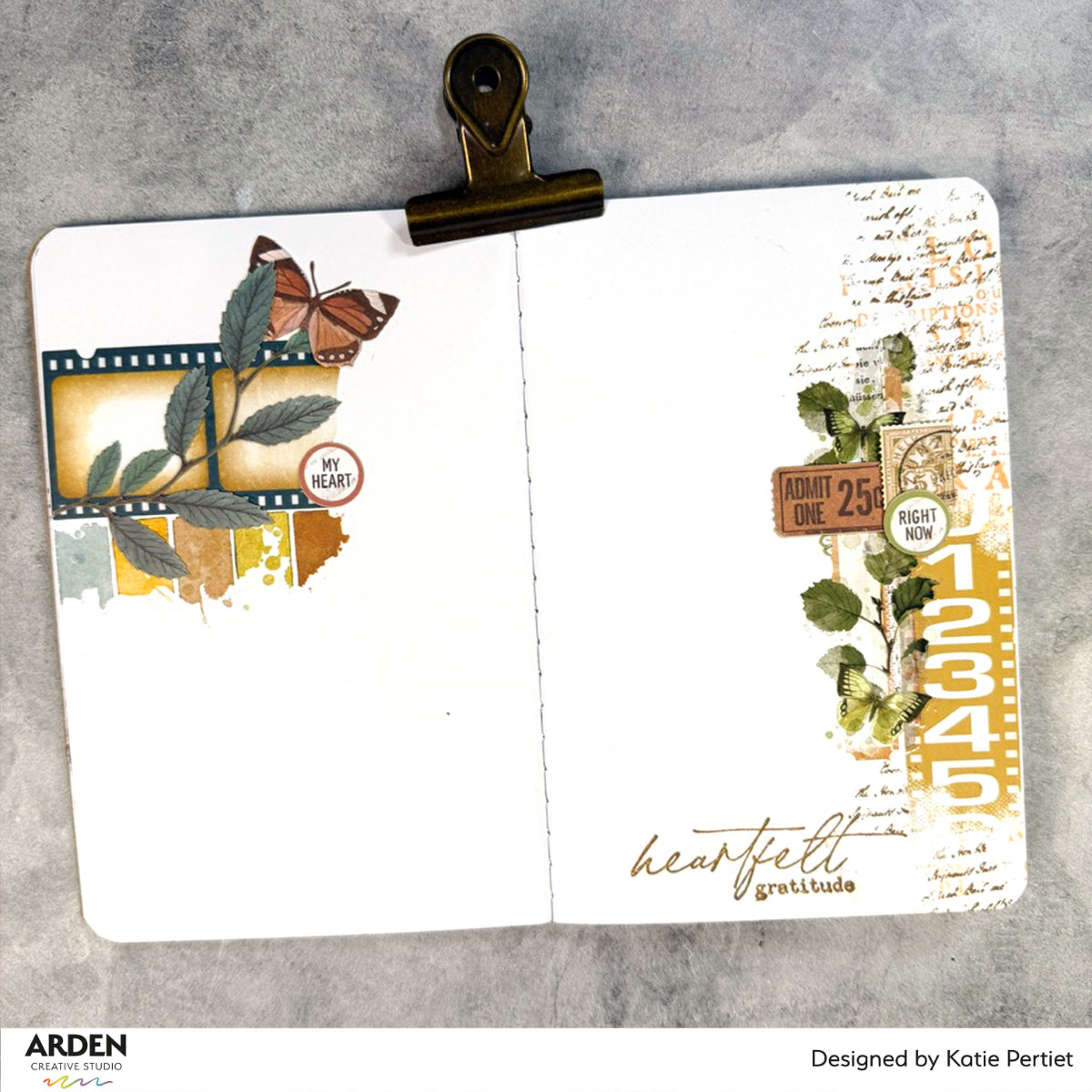 Arden Creative Studio Ledger Notes Clear Stamp Set acscs0037 photo strip numbers leaves heartfelt gratitude journal page katie pertiet