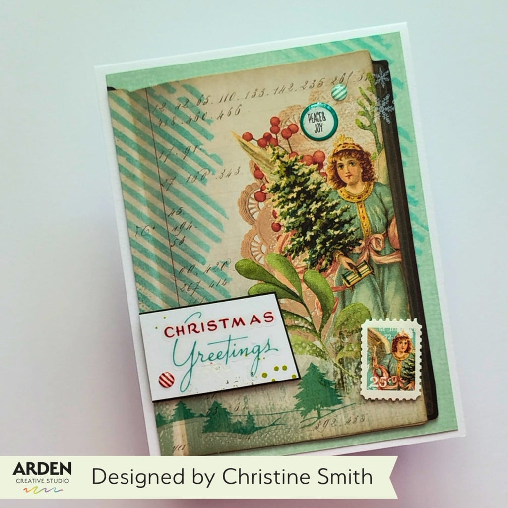 Arden Creative Studio Maker Series Lattice Clusters Stencil acsst0014 blue stripes peace and joy christmas greetings card