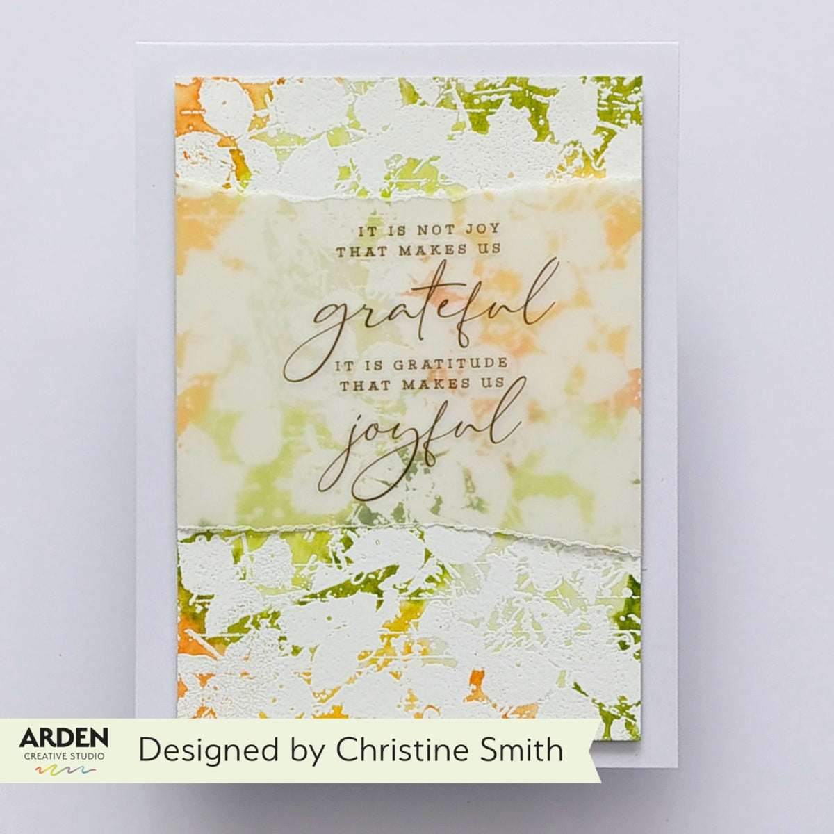 Arden Creative Studio Maker Series Messed Up Leaves Background Clear Stamp acscs0041 white trim border green background grateful card christine smith