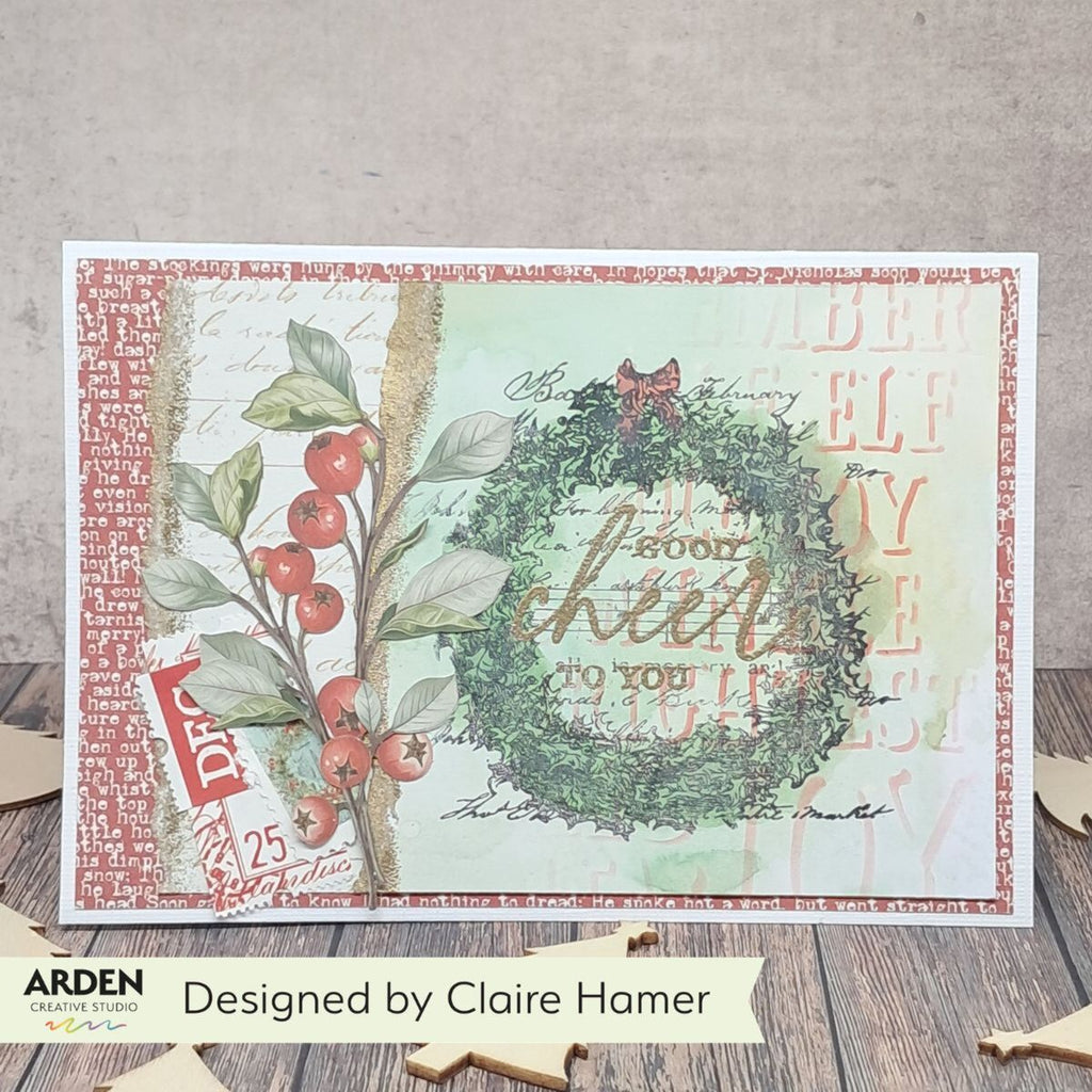 Arden Creative Studio Maker Series Sentiment Block Stencil acsst0013 christmas wreath garland cheer card