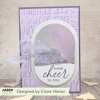 Arden Creative Studio Maker Series Sentiment Block Stencil acsst0013 purple bow good cheer to you card