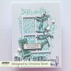 Arden Creative Studio Maker Series Stone Gate 6x8 Stencil acsst0017 white hearts blue leaf vines blue dashes background home is where the heart is card christine smith