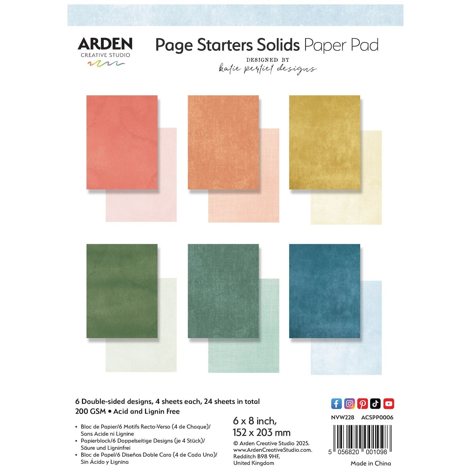 Arden Creative Studio Page Starters Solids Paper Pad acspp0006 pages