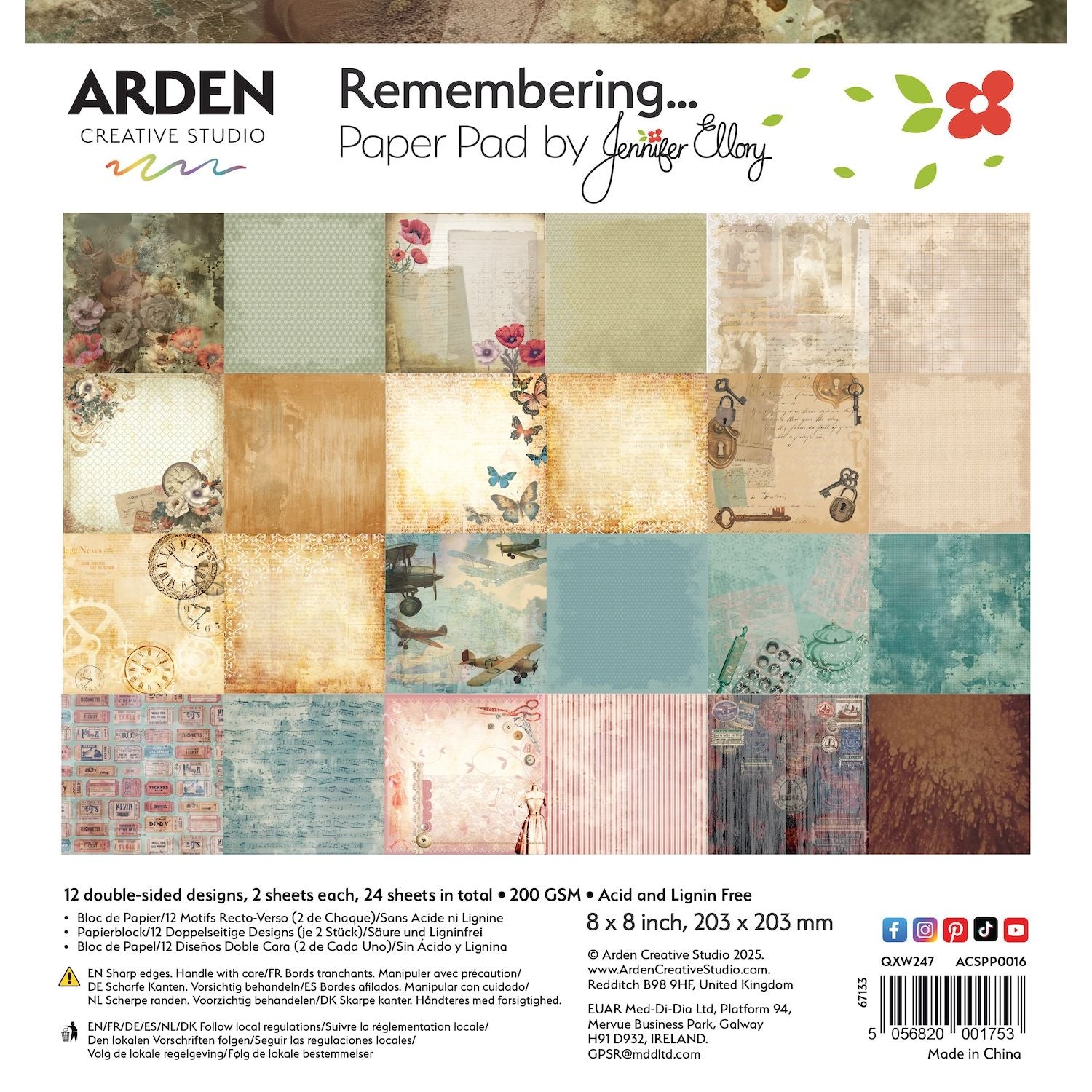 Arden Creative Studio Remembering 8x8 Paper Pad acspp0016
