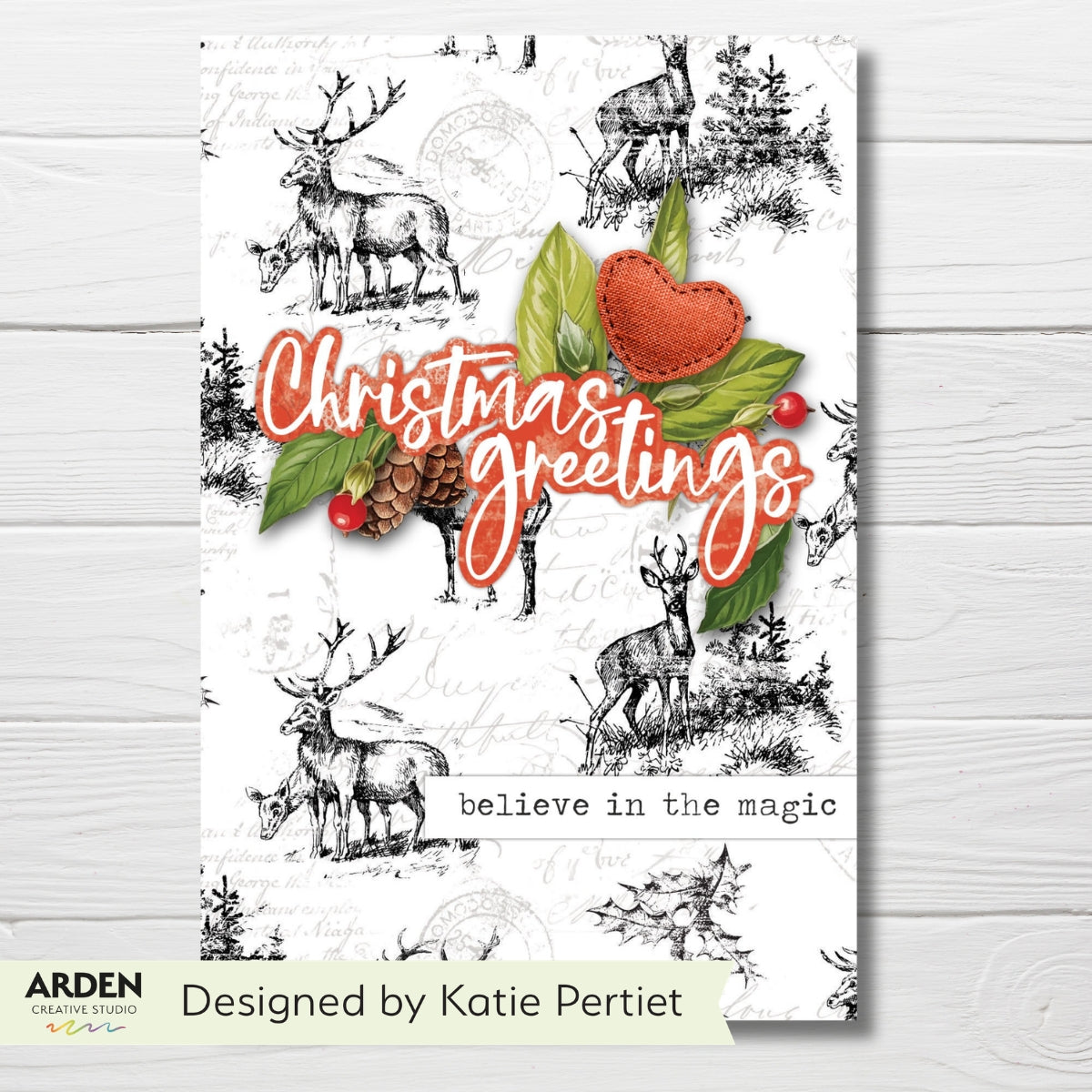 Arden Creative Studio Sentiment Cloud Series Christmas Greetings Dies acscd0033 deer heart believe in magic card