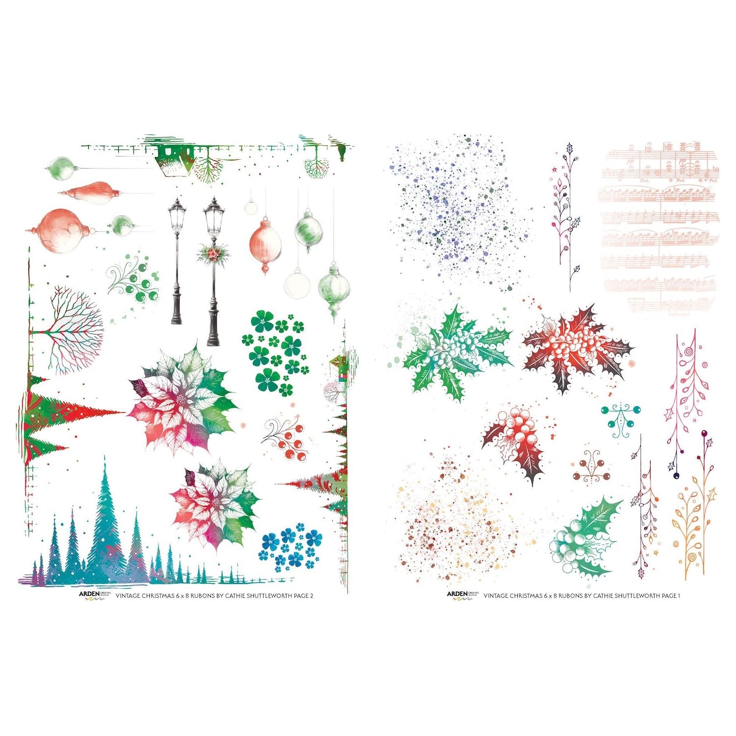Arden Creative Studio Vintage Christmas Rub On Transfer Set acsro0003 poinsettia