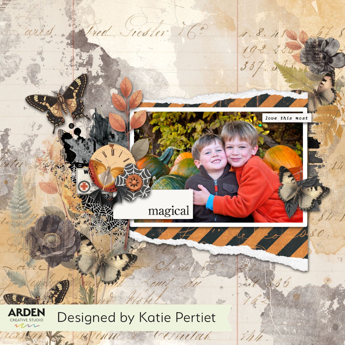 Arden Creative Studio Wicked Woods 6x8 Paper Pad acspp0030 black flowers stripes clock katie pertiet