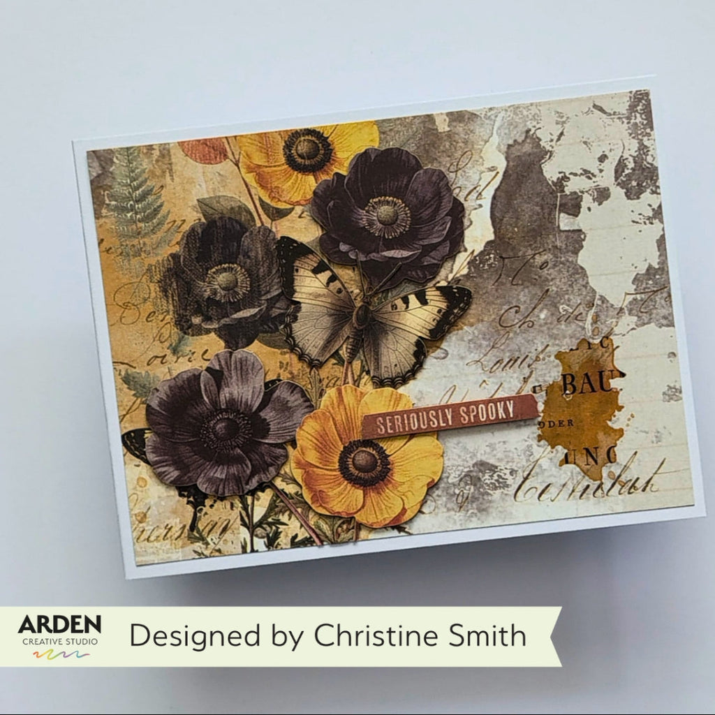 Arden Creative Studio Wicked Woods Laser Cuts acslc0011 black flowers butterfly seriouly spooky card christine smith