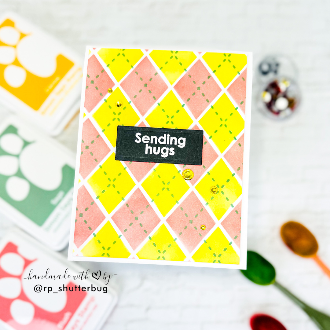 Simon Says Stamp Set of 3 Stencils Argyle Builder 1075st Rain or Shine Hugs Card