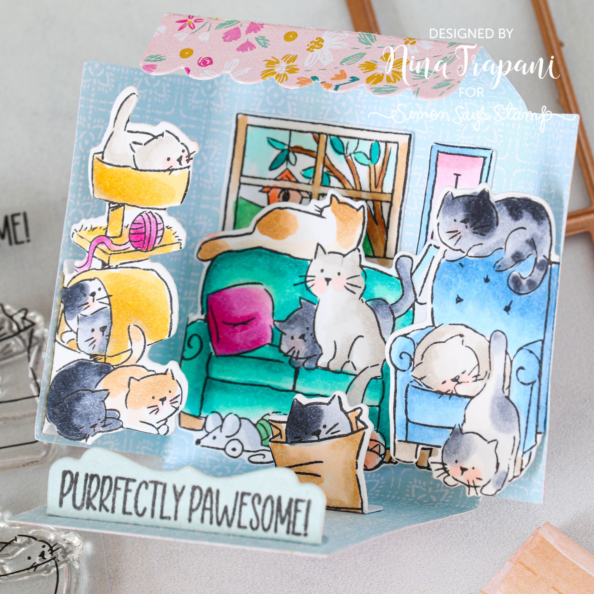 Art Impressions Matchbook Cats Clear Stamps and Dies 5730 Purrfectly Pawsome 3D Card | color-code:ALT02