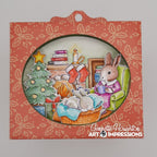Art Impressions A Cozy Christmas Set Storybook Stamps and Dies 6117 shown assembled and colored with tab at top
