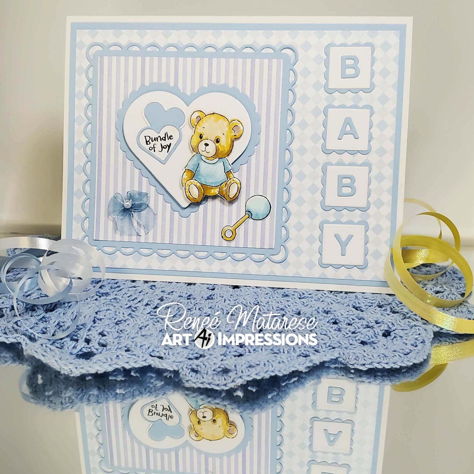 Art Impressions Baby Keepsake Stamps and Dies 6103 Bundle of Joy Baby Blue Card