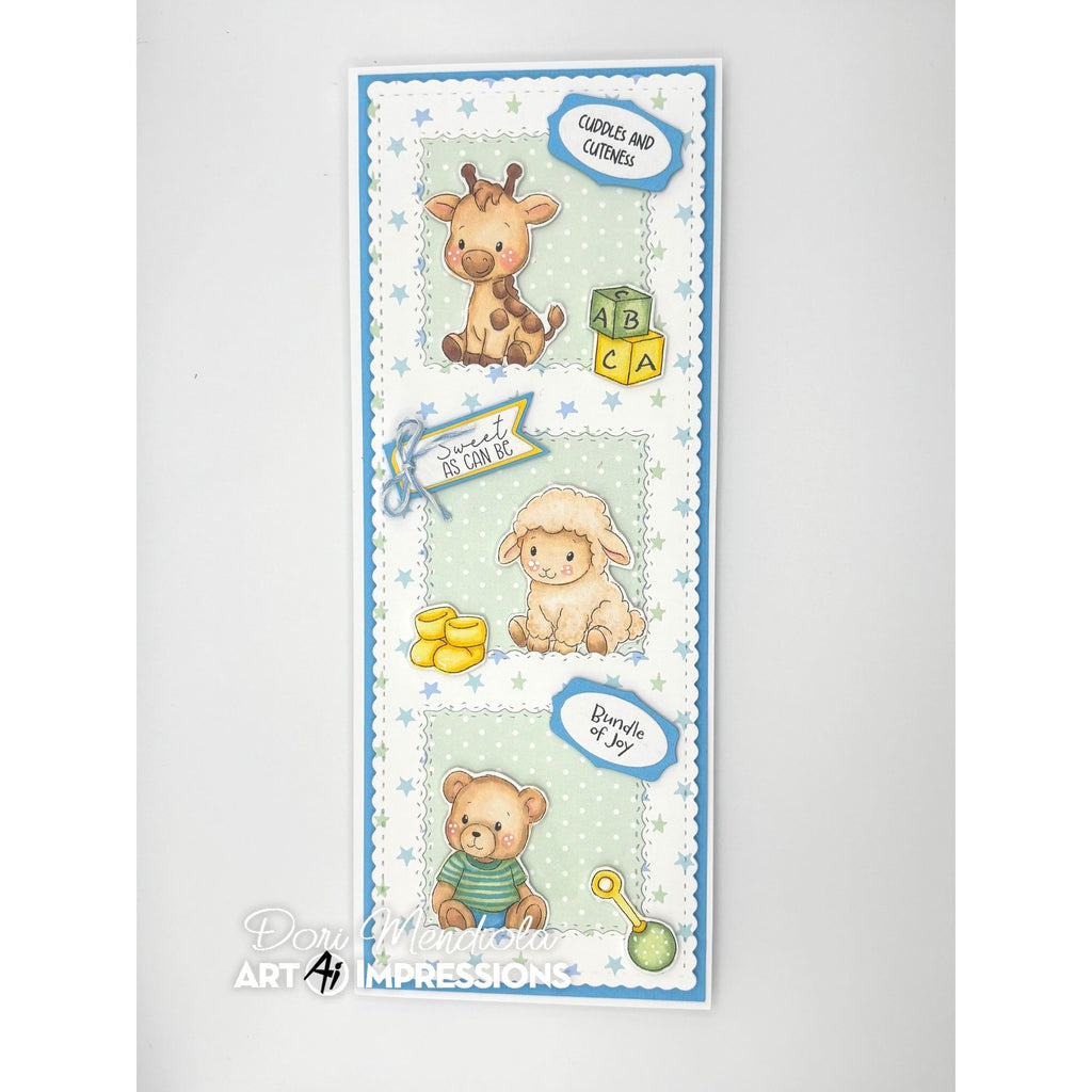 Art Impressions Baby Keepsake Stamps and Dies 6103 Sweet as Can Be Slimline Baby Boy Card