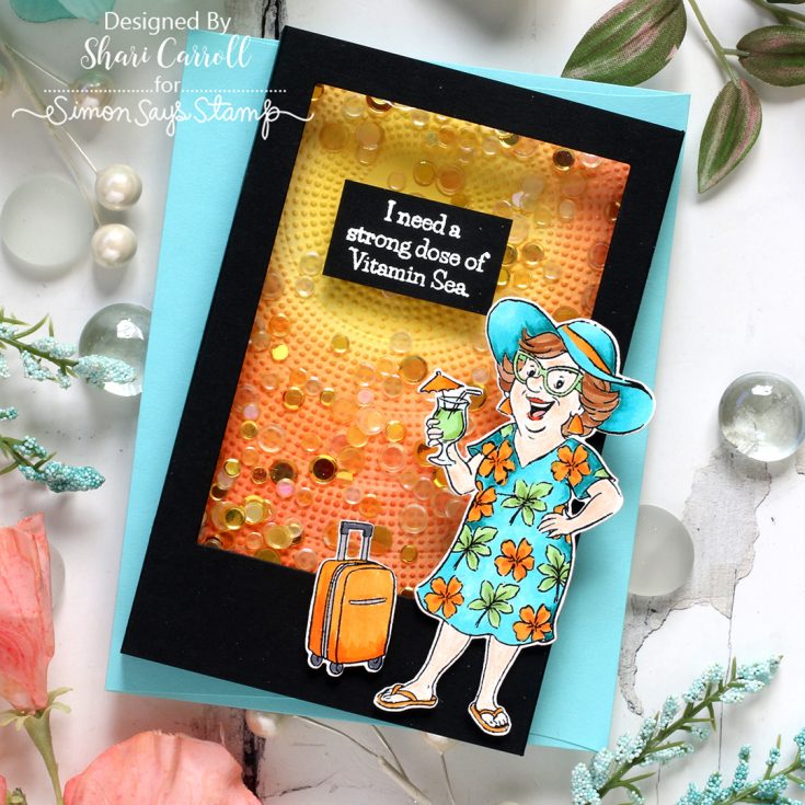 Art Impressions Cruisin' Carol Stamps and Dies 6075 I Need A Strong Dose of Vitamin Sea Window Box Shaker Card | color-code:ALT01