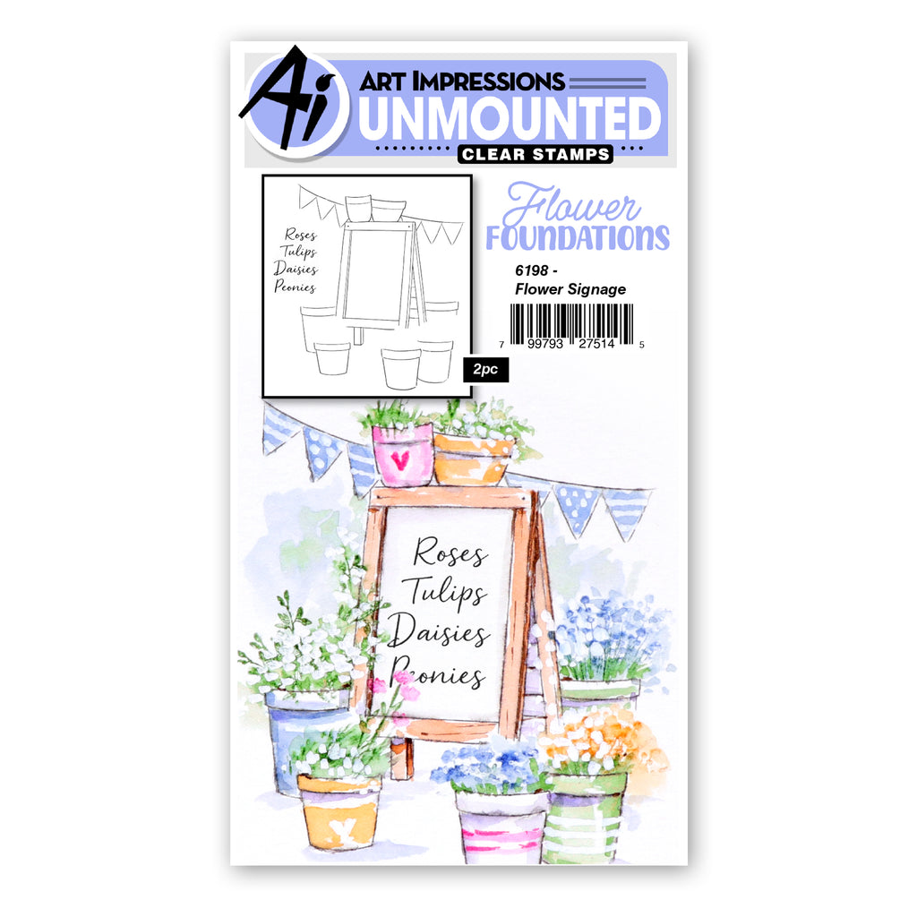 Art Impressions Flower Foundations Signage Stamps 6198