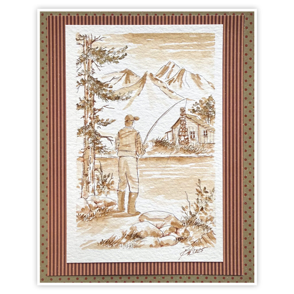 Art Impressions Outdoorsmen Cling Stamps 6069 sample sepia