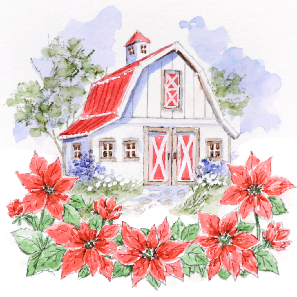 Art Impressions Poinsettia Border Stamps 6253 barn