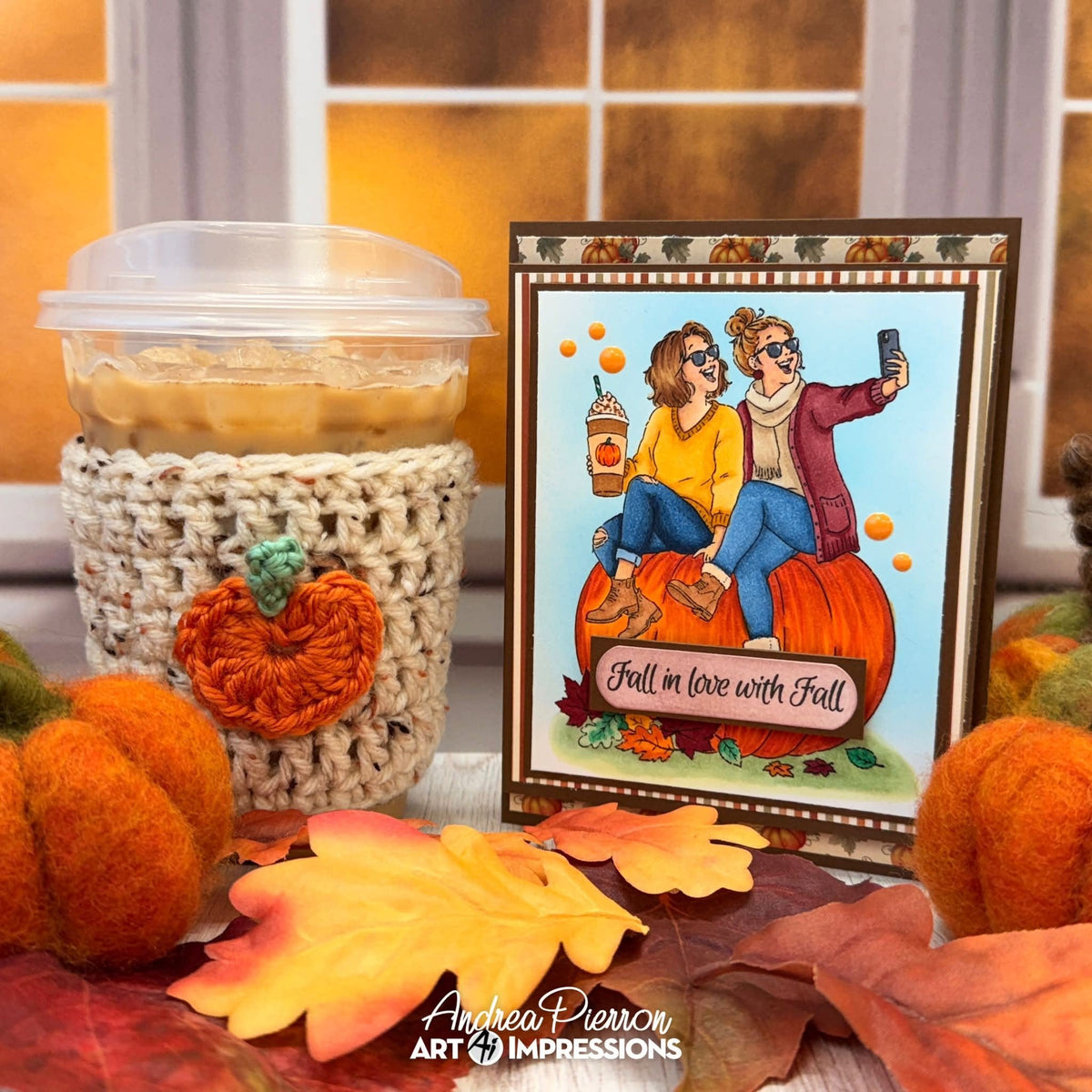 Art Impressions Pumpkin Queens STAMPtember Exclusive Stamps and Dies Autumn BFF Selfie Friend Card Andrea Pierron