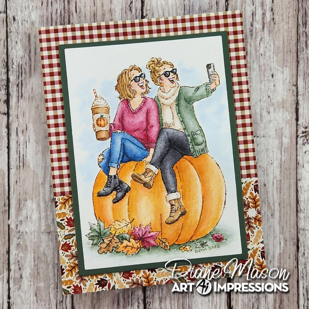 Art Impressions Pumpkin Queens STAMPtember Exclusive Stamps and Dies Autumn BFF Selfie Friend Card Diane Mason