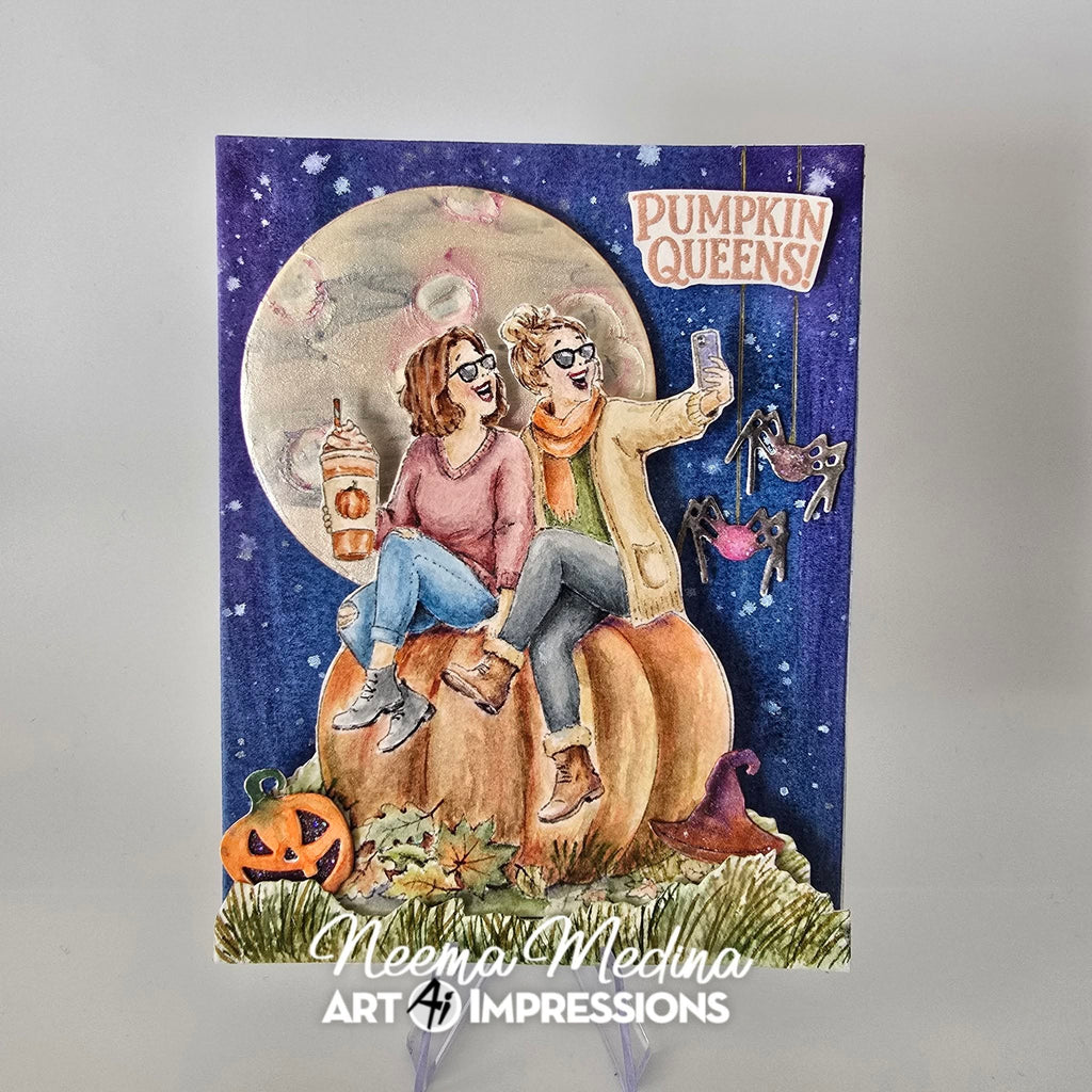 Art Impressions Pumpkin Queens STAMPtember Exclusive Stamps and Dies Autumn BFF Selfie Friend Card Neema Medina