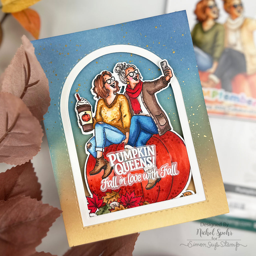 Art Impressions Pumpkin Queens STAMPtember Exclusive Stamps and Dies Autumn BFF Selfie Friend Card Nichol Spohr | color-code:ALT02