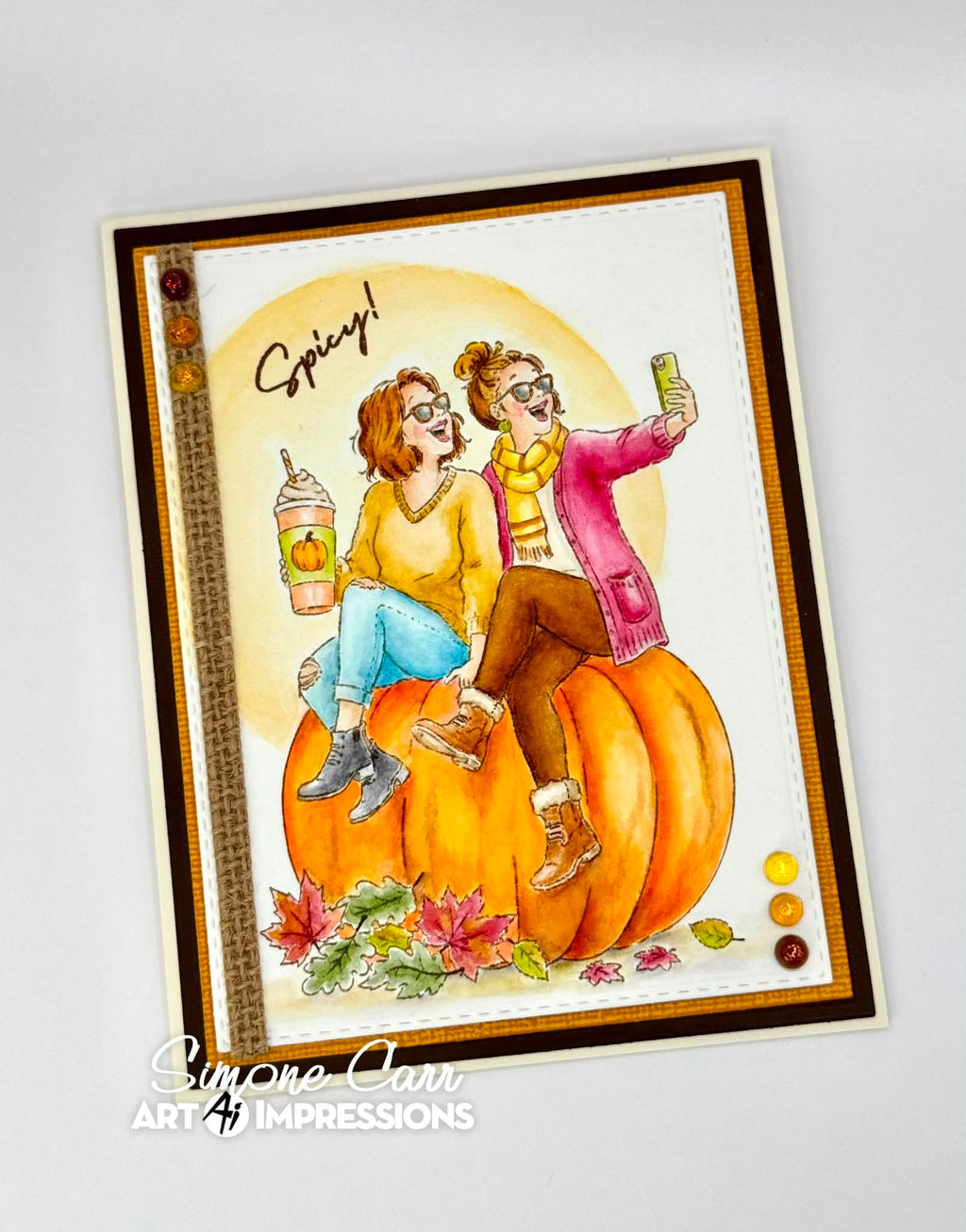 Art Impressions Pumpkin Queens STAMPtember Exclusive Stamps and Dies Autumn BFF Selfie Friend Card Simone Carr