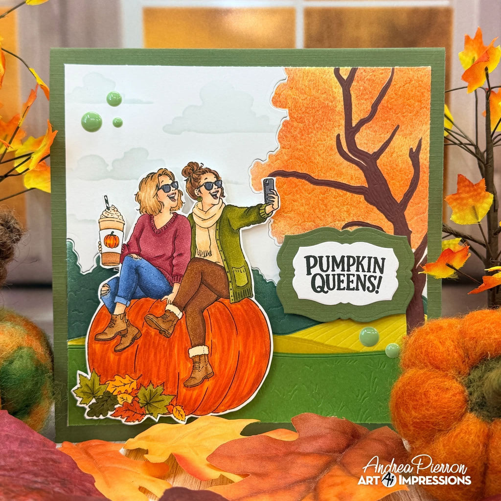 Art Impressions Pumpkin Queens STAMPtember Exclusive Stamps sse26a Autumn BFF Selfie Friend Card Andrea Pierron