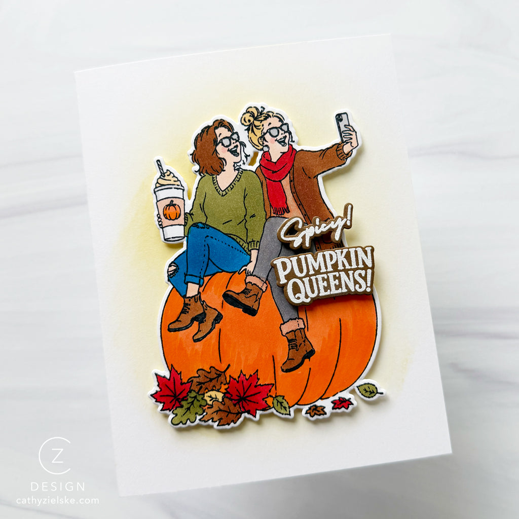Art Impressions Pumpkin Queens STAMPtember Exclusive Stamps sse26a Autumn BFF Selfie Friend Card Cathy Zielske