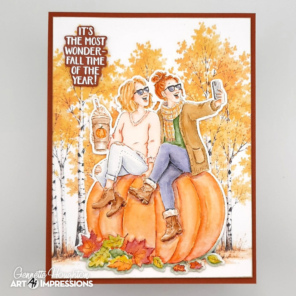 Art Impressions Pumpkin Queens STAMPtember Exclusive Stamps sse26a Autumn BFF Selfie Friend Card Gennette Houghton