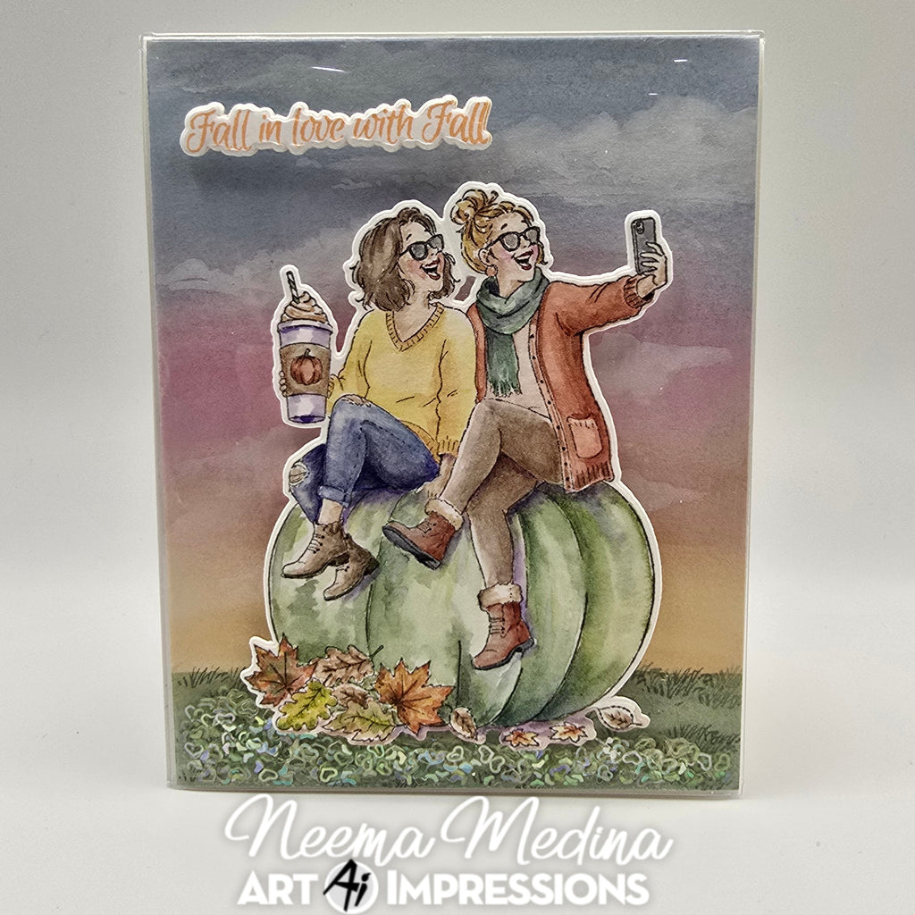 Art Impressions Pumpkin Queens STAMPtember Exclusive Stamps sse26a Autumn BFF Selfie Friend Card Neema Medina